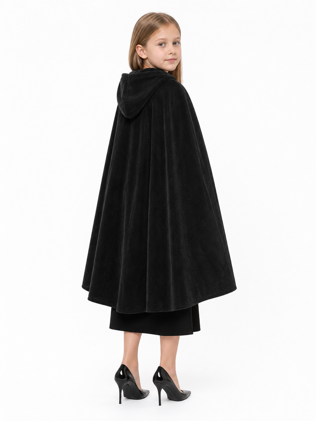 Black medieval hooded carnival cloak