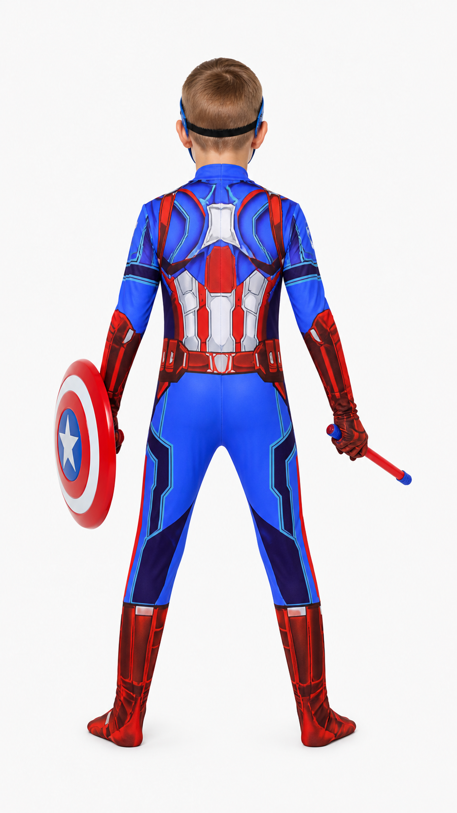 Captain America Costume with Mask and Shield back view