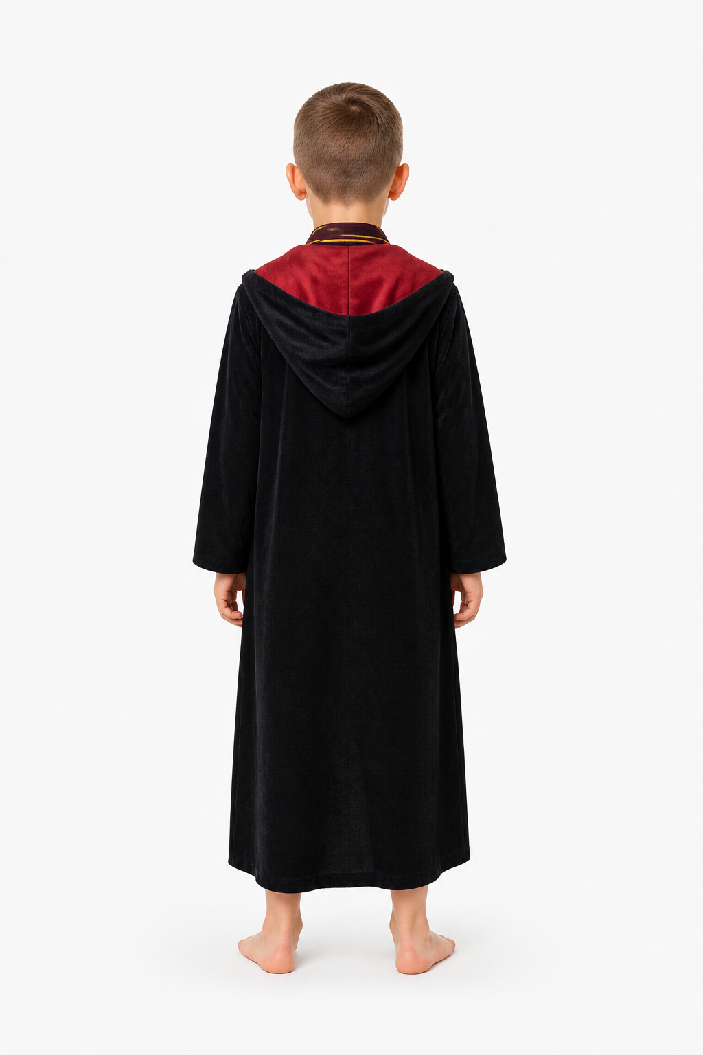 Hooded Robe, Black with Red Lining back view