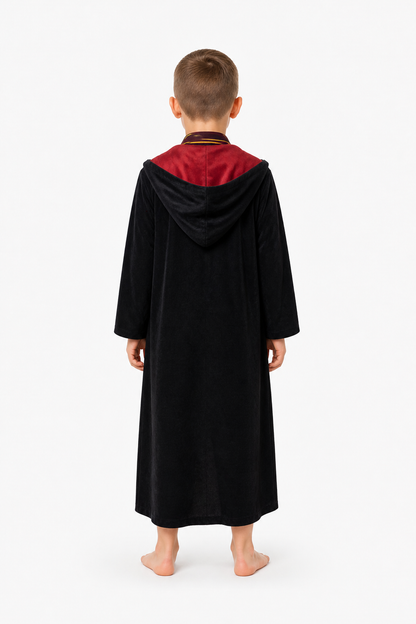 Hooded Robe, Black with Red Lining back view
