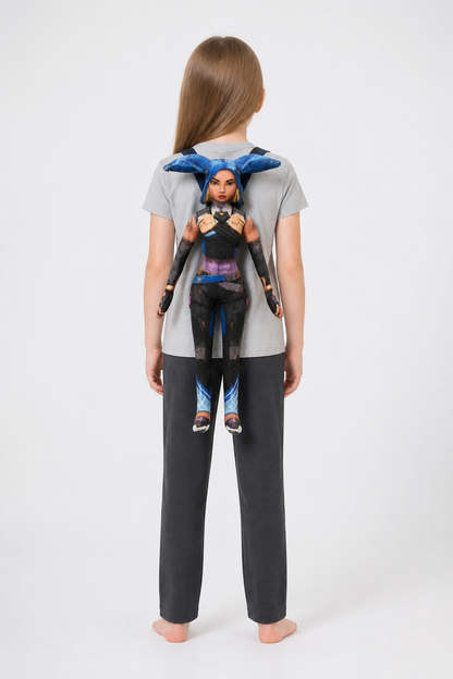 Articulated Anime Figure with a Blue Head and Purple Belt back view