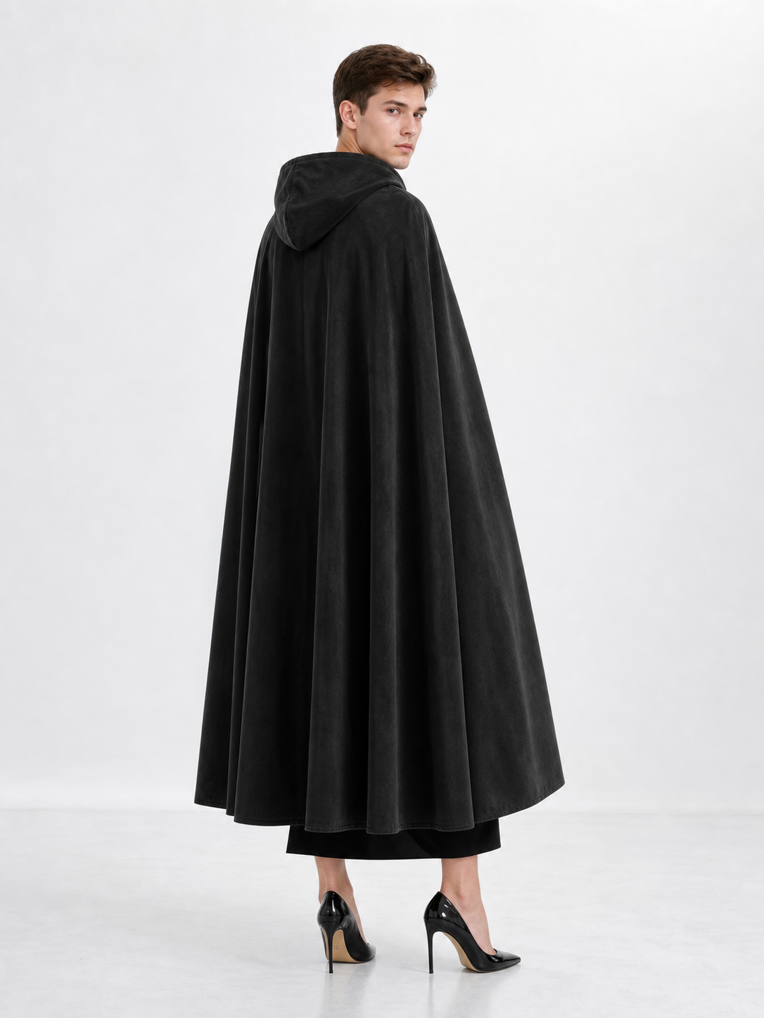 Long black hooded costume cloak