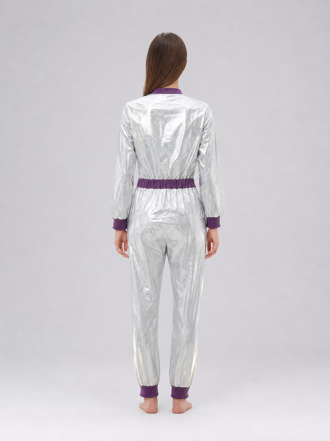 Silver Space Jumpsuit with Purple Accents