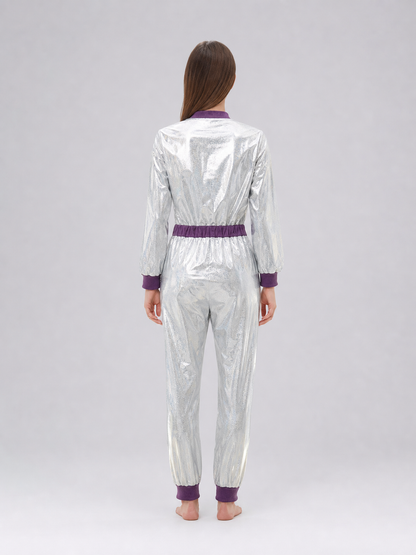 Silver Space Jumpsuit with Purple Accents