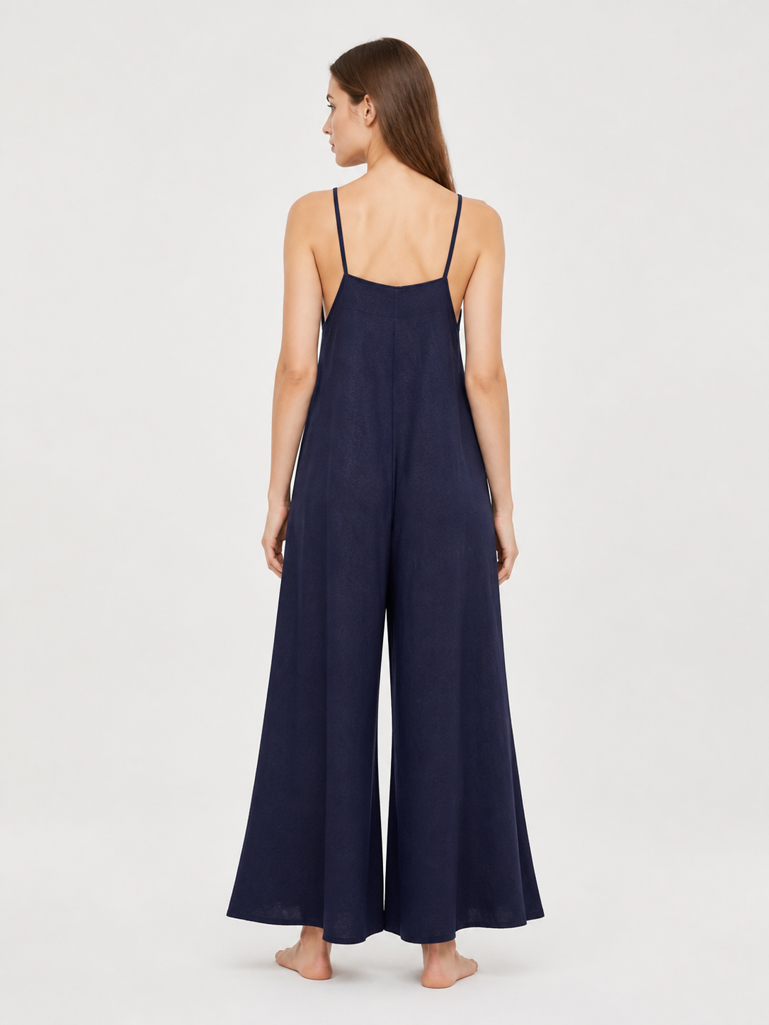 Dark Navy Wide-Leg Bib Overalls with Shoulder Straps