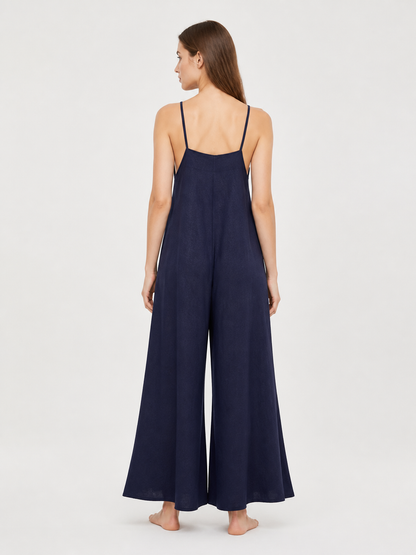 Dark Navy Wide-Leg Bib Overalls with Shoulder Straps