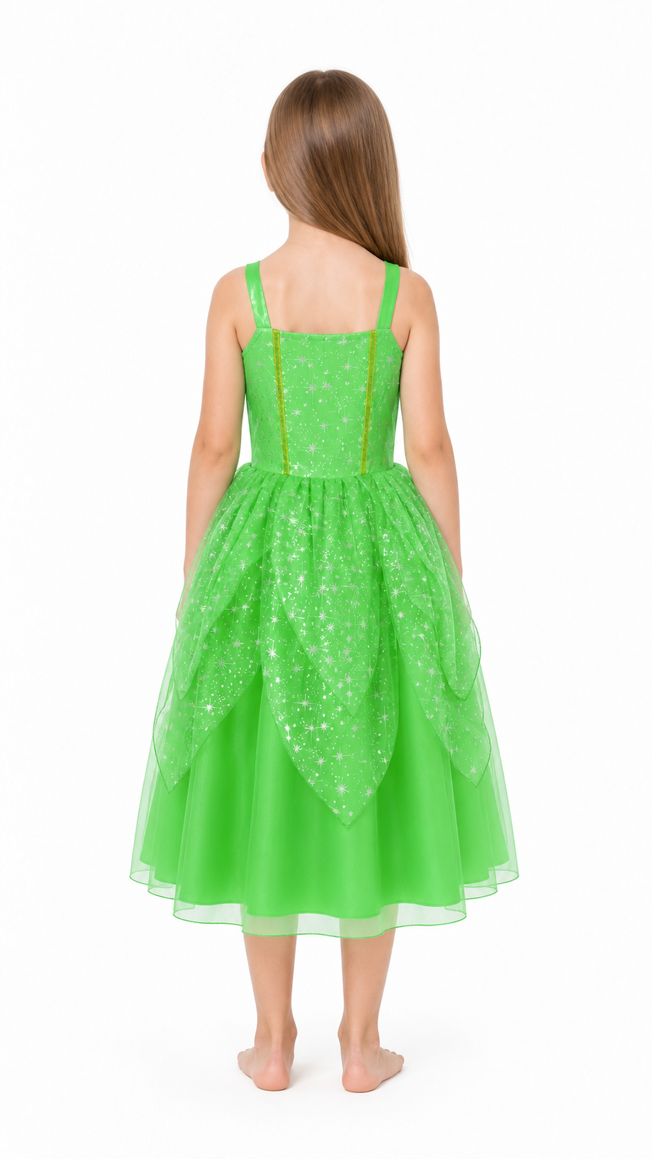 Green Girls' Full-Skirt Dress with Sequins back view