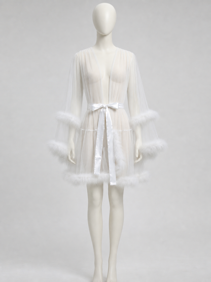 White Sheer Adult Cape with Ties back view