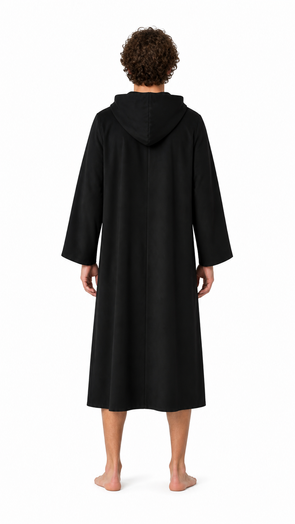 Long, Loose Black Robe with Hood back view
