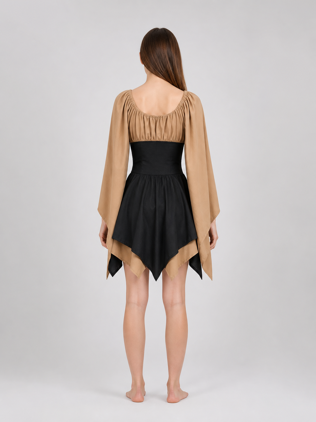 Gothic fantasy corset dress with long sleeves back view 2