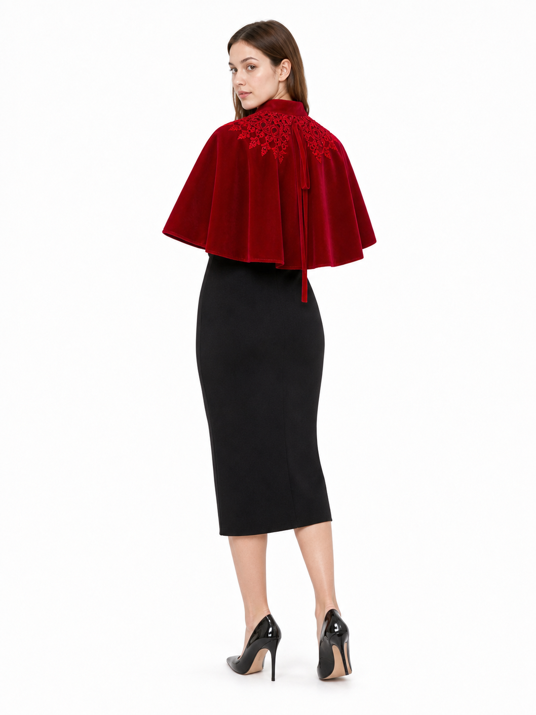 Red carnival cape with a high collar