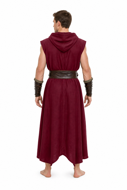 Long Hooded Sleeveless Red Cloak back view