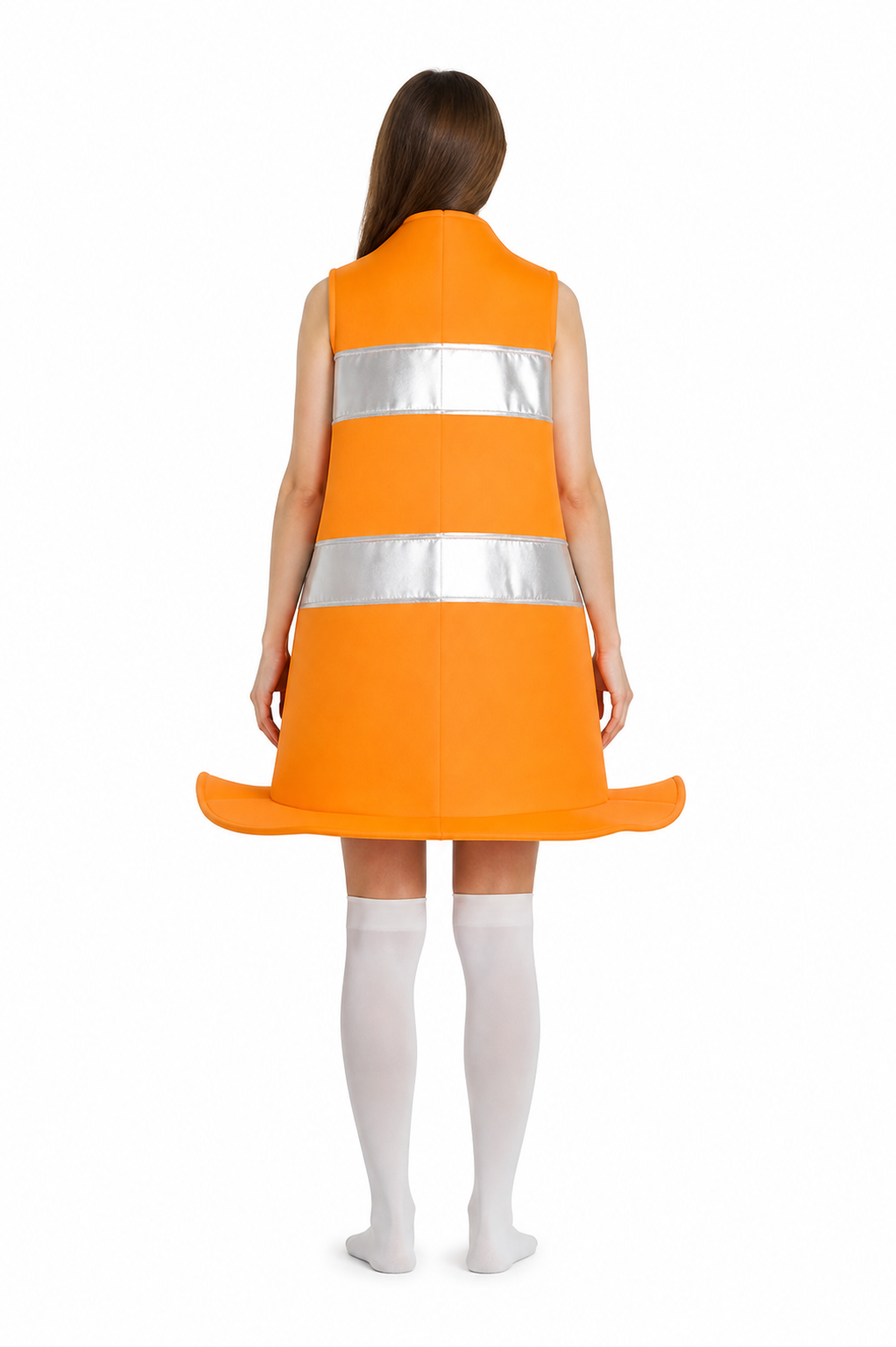Orange Traffic Cone Costume with Reflective Strips back view