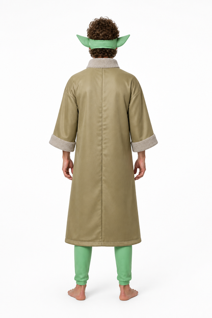 Grogu Costume with Cape, Ears, and Green Jumpsuit back view