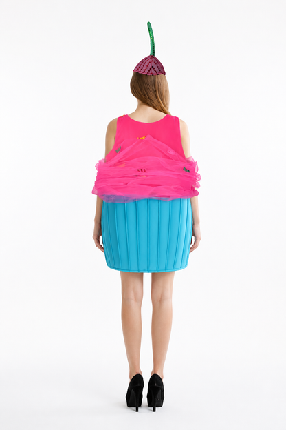 Cupcake Costume with Pink Frosting and Blue Cup back view