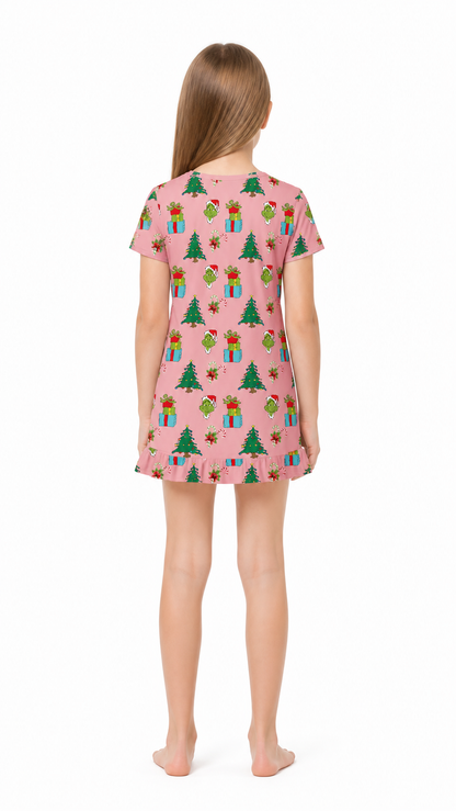 Children’s Grinch Dress, Short Sleeves, A-Line, Ruffles back view