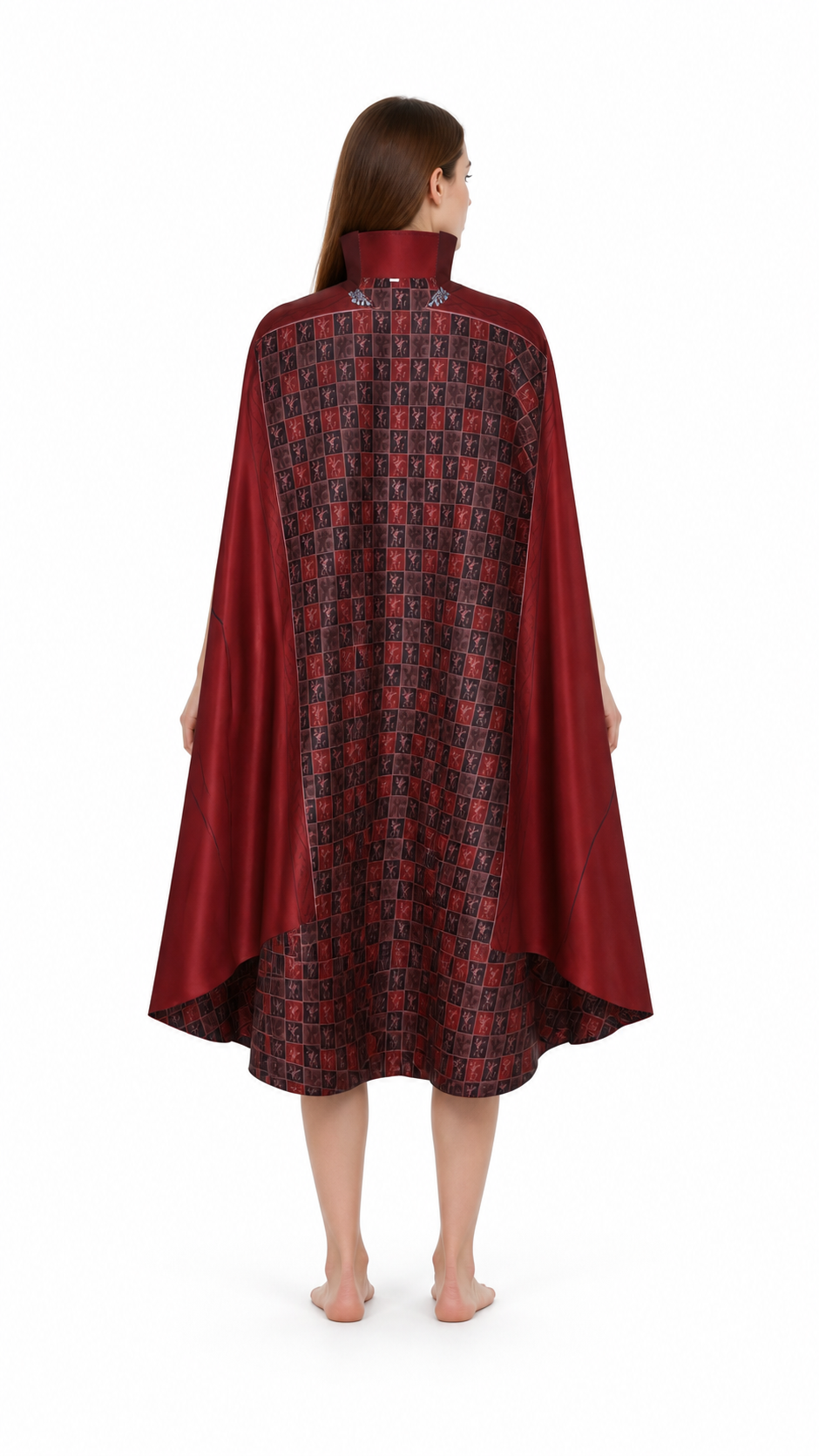 Red Superhero Cape with Plaid Pattern back view