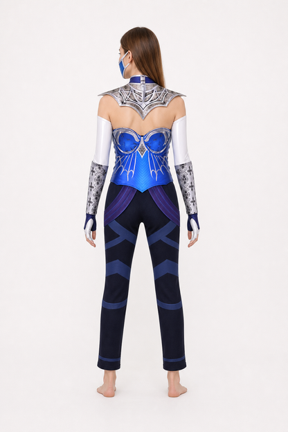 Kitana Mortal Kombat Cosplay Costume, Blue-Purple back view