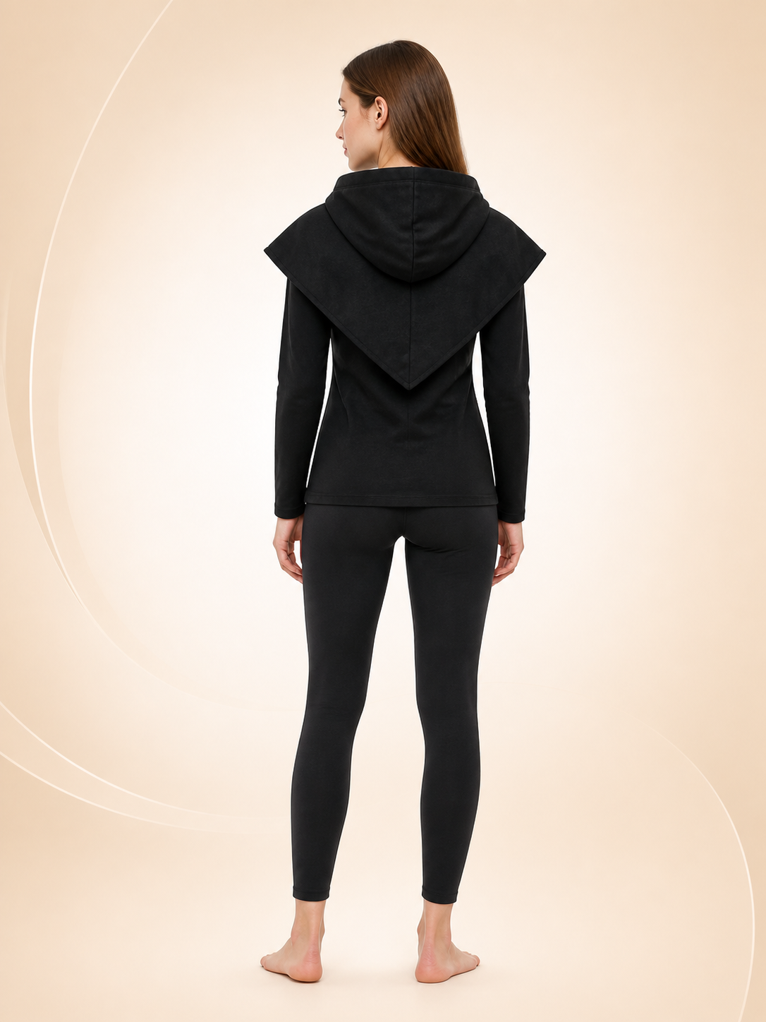 Black Carnival Cloak with Hood and Mask back view