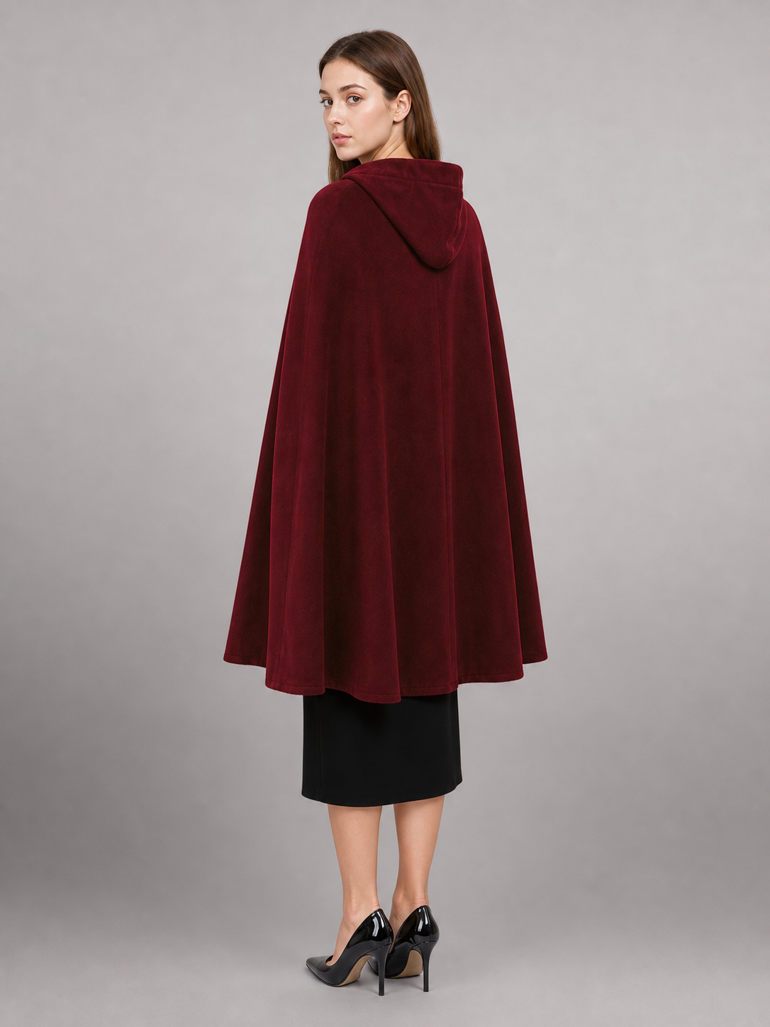 Long Burgundy Hooded Carnival Cloak