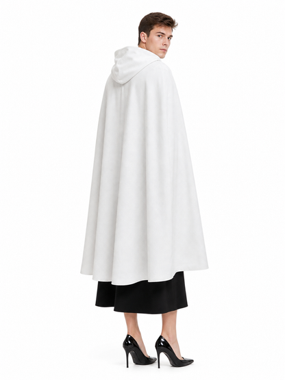 White medieval costume cloak with hood