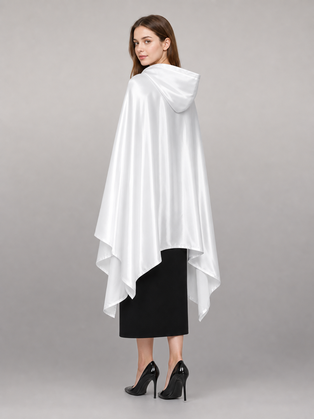 White Hooded Costume Cloak, Flowing Silhouette