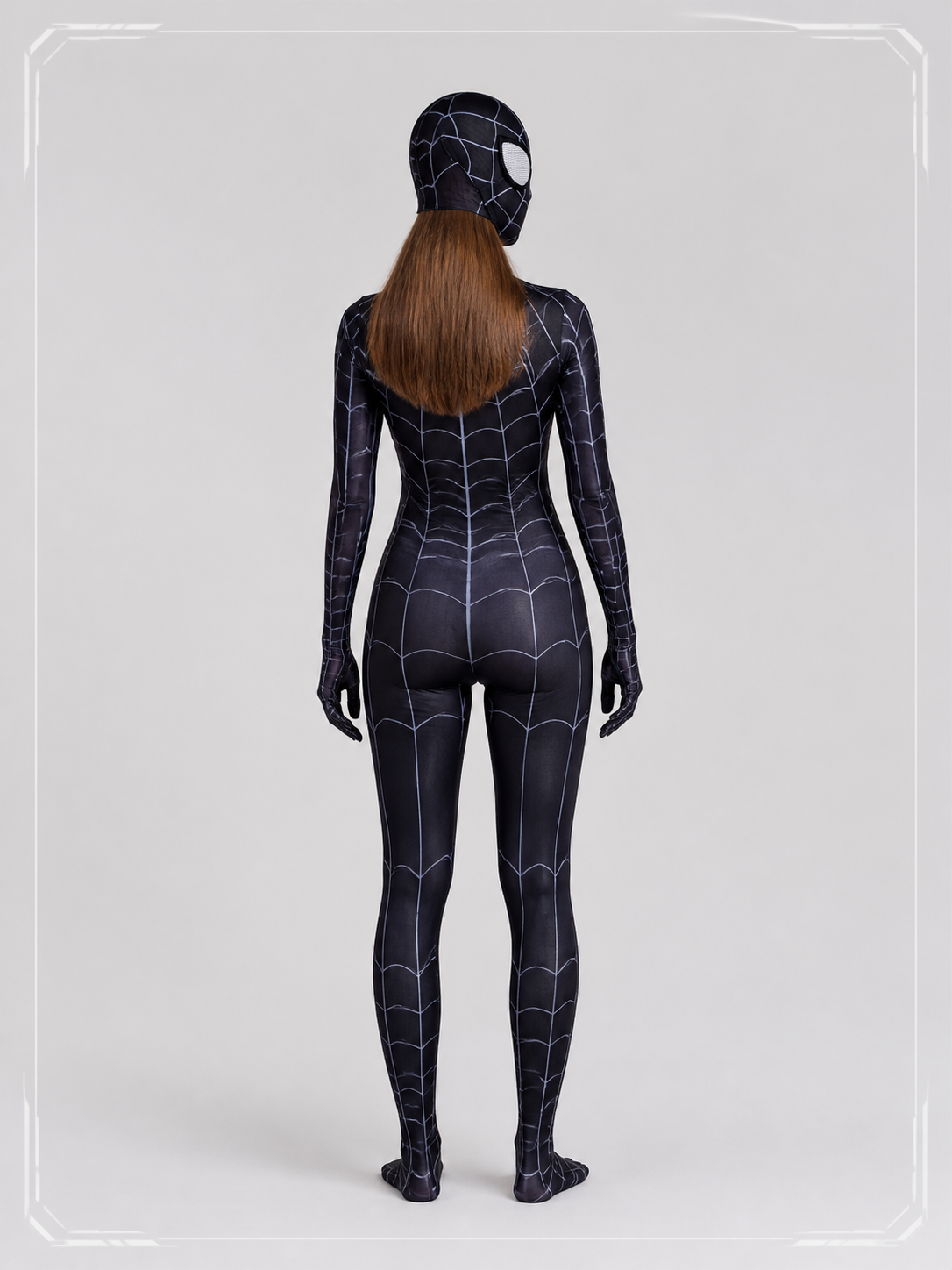 Black Halloween Mask with Gray Spiderweb Pattern for Cosplay back view