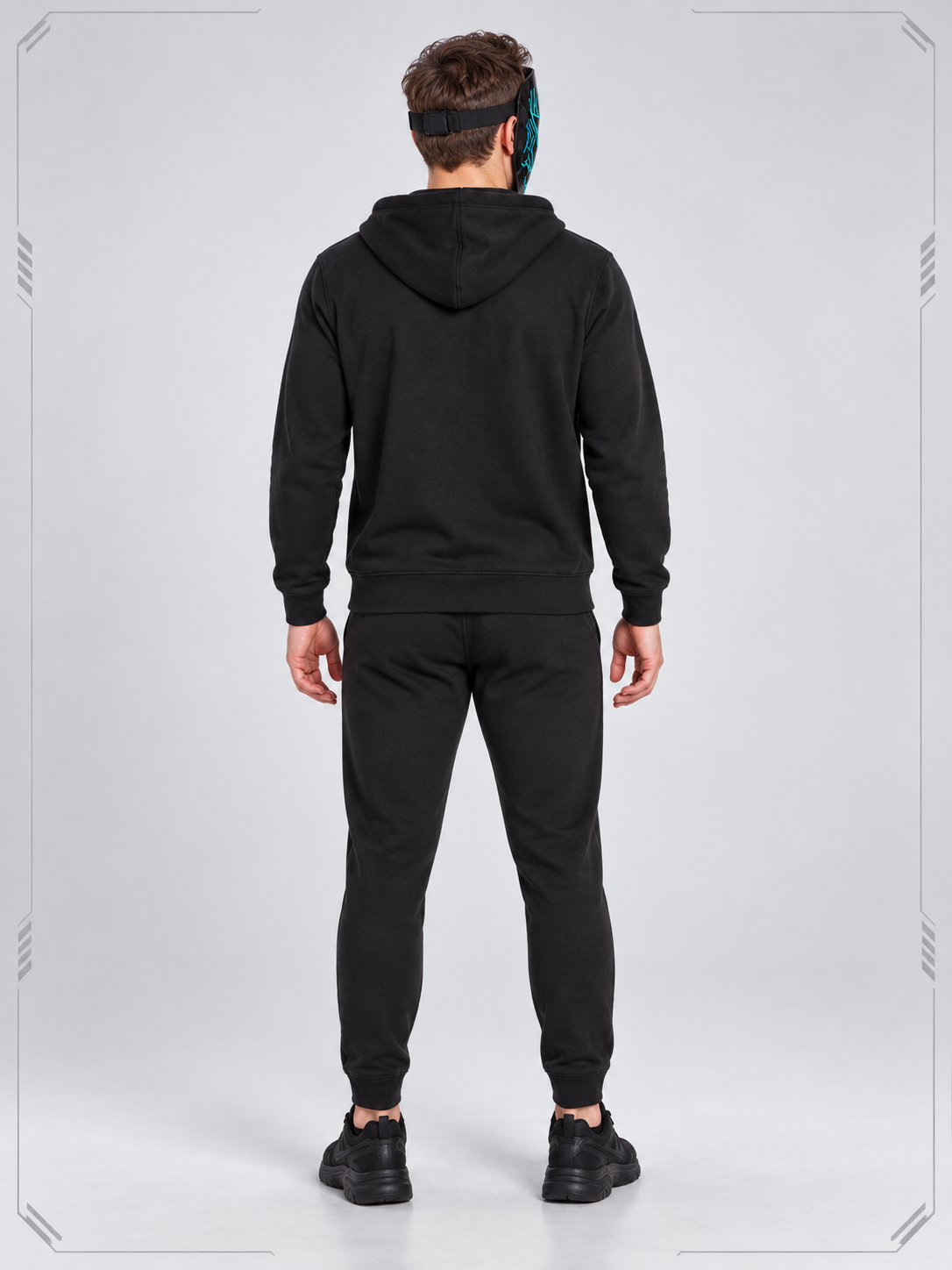 Glowing Full-Face Mask Black with Blue Lines