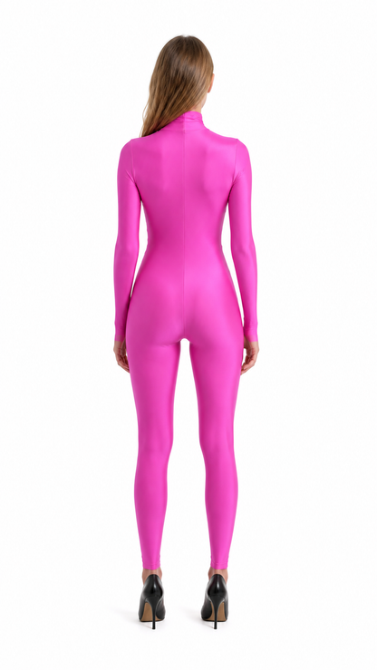 Pink Close-Fitting Ninja Jumpsuit for Halloween back view