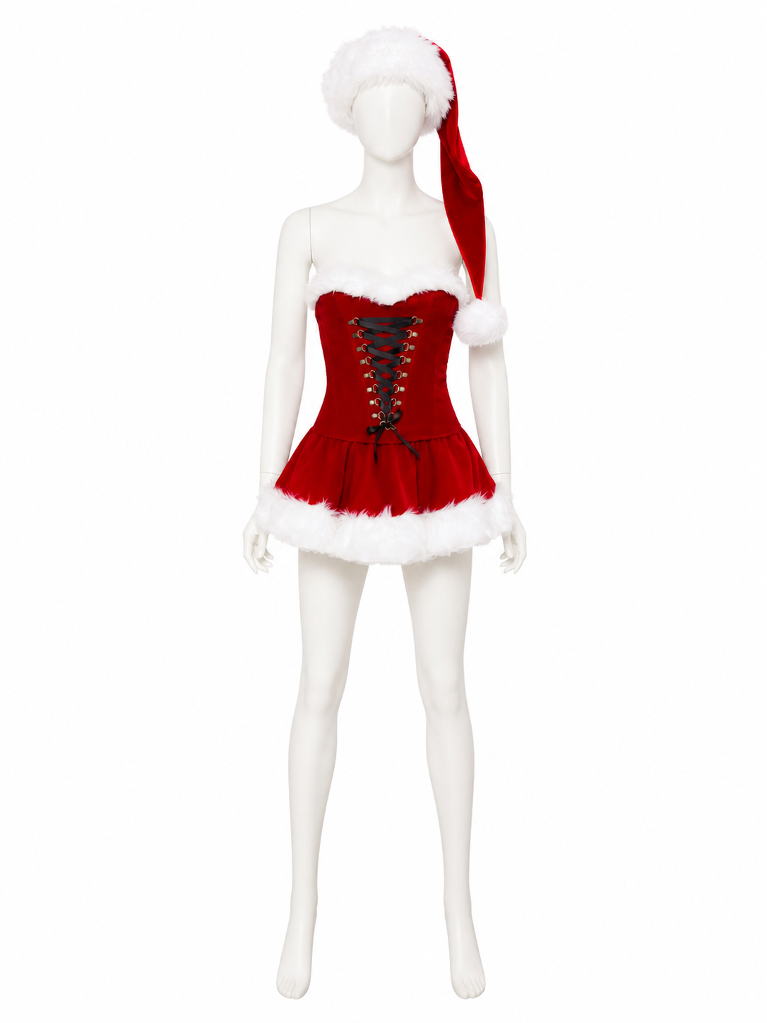 New Year's Costume with White Fur Trim and Gold Buckles back view