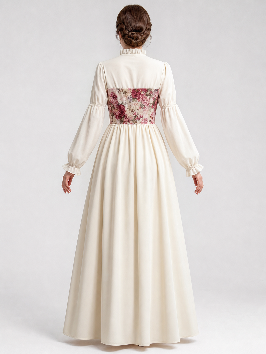 Retro-Style Dress with Floral Print and Lace-Up Front back view