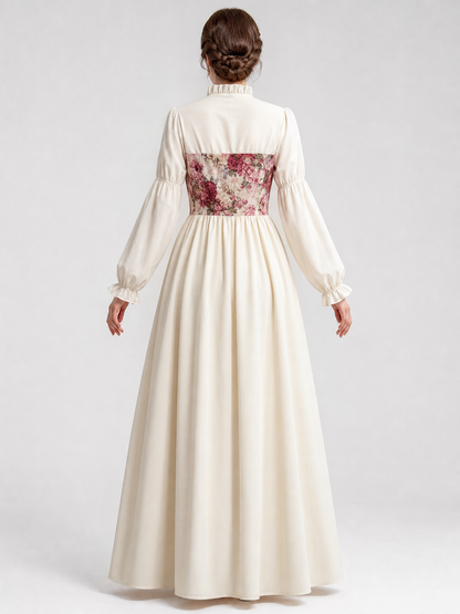 Retro-Style Dress with Floral Print and Lace-Up Front back view