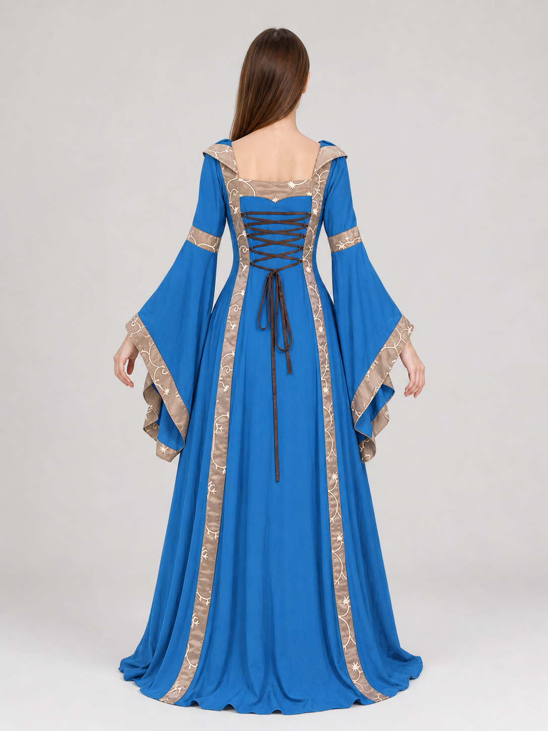 Medieval Hooded Dress with Lace-Up Detail