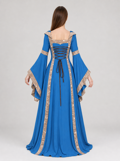 Medieval Hooded Dress with Lace-Up Detail