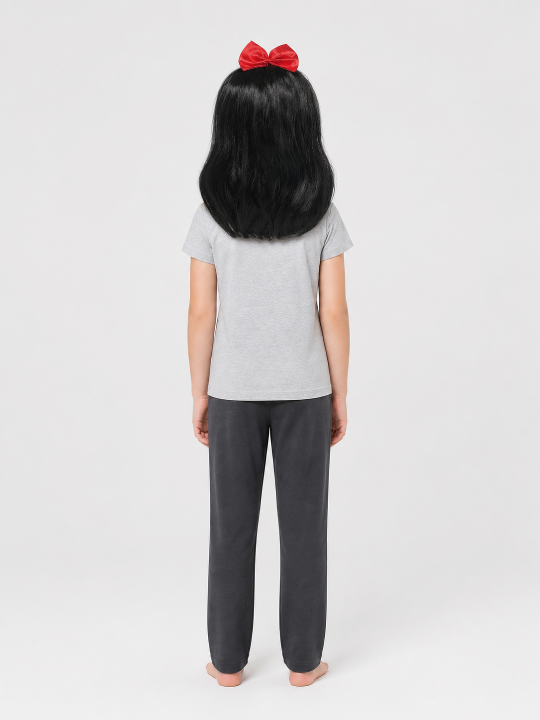 Black Carnival Wig with Red Bow for Halloween back view