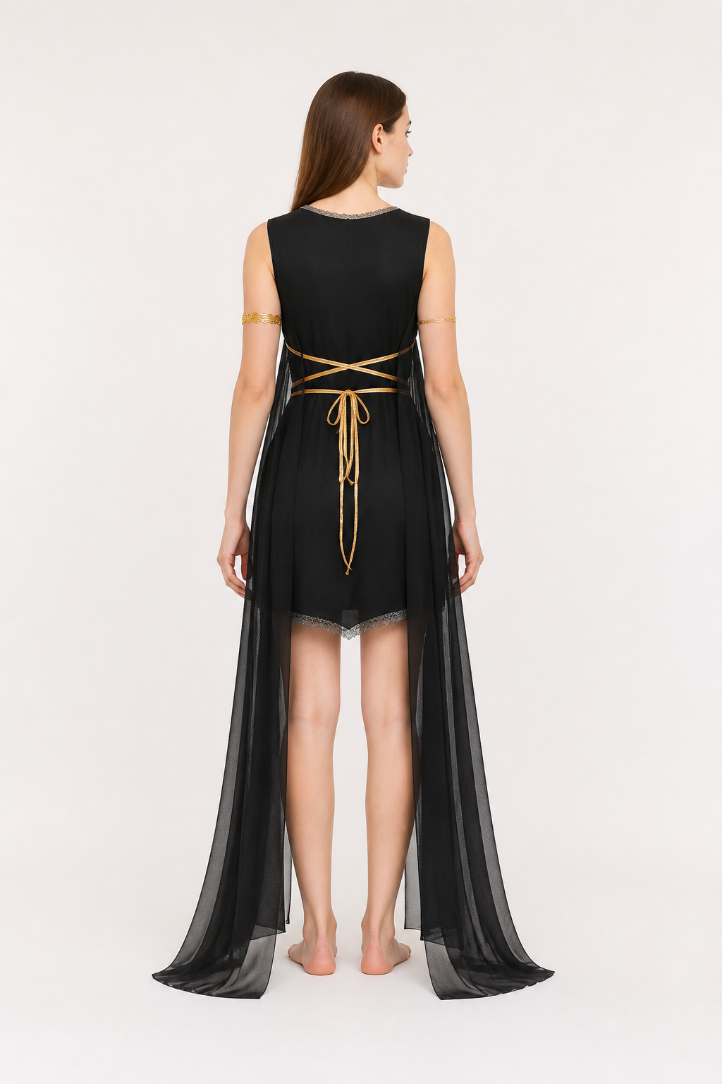 Costume with Dress and Long Sheer Cape back view