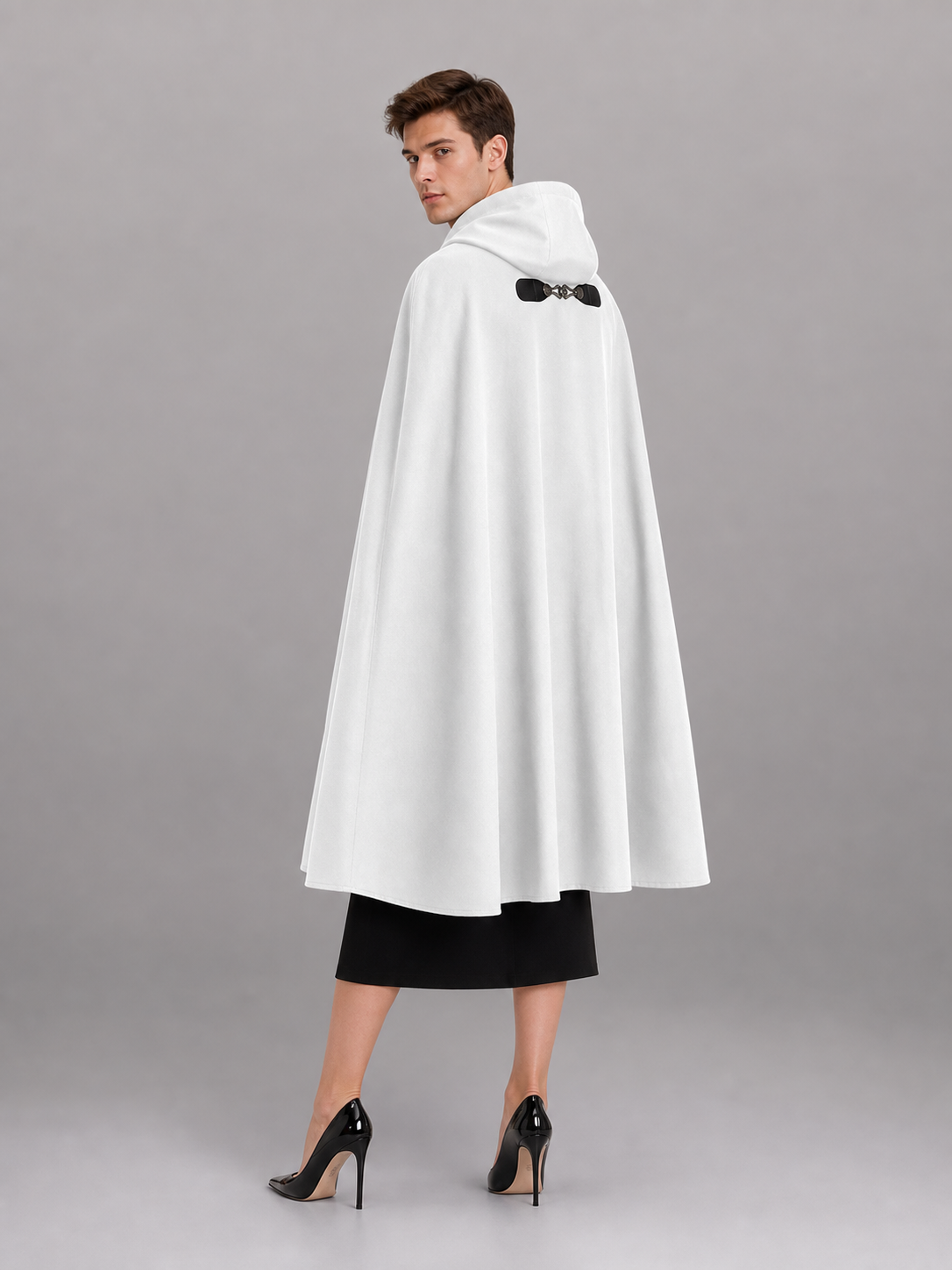 White medieval costume cloak with hood