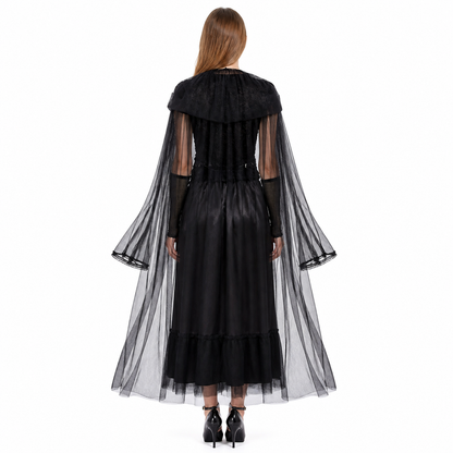 Black Halloween Vampire Dress with Cape back view