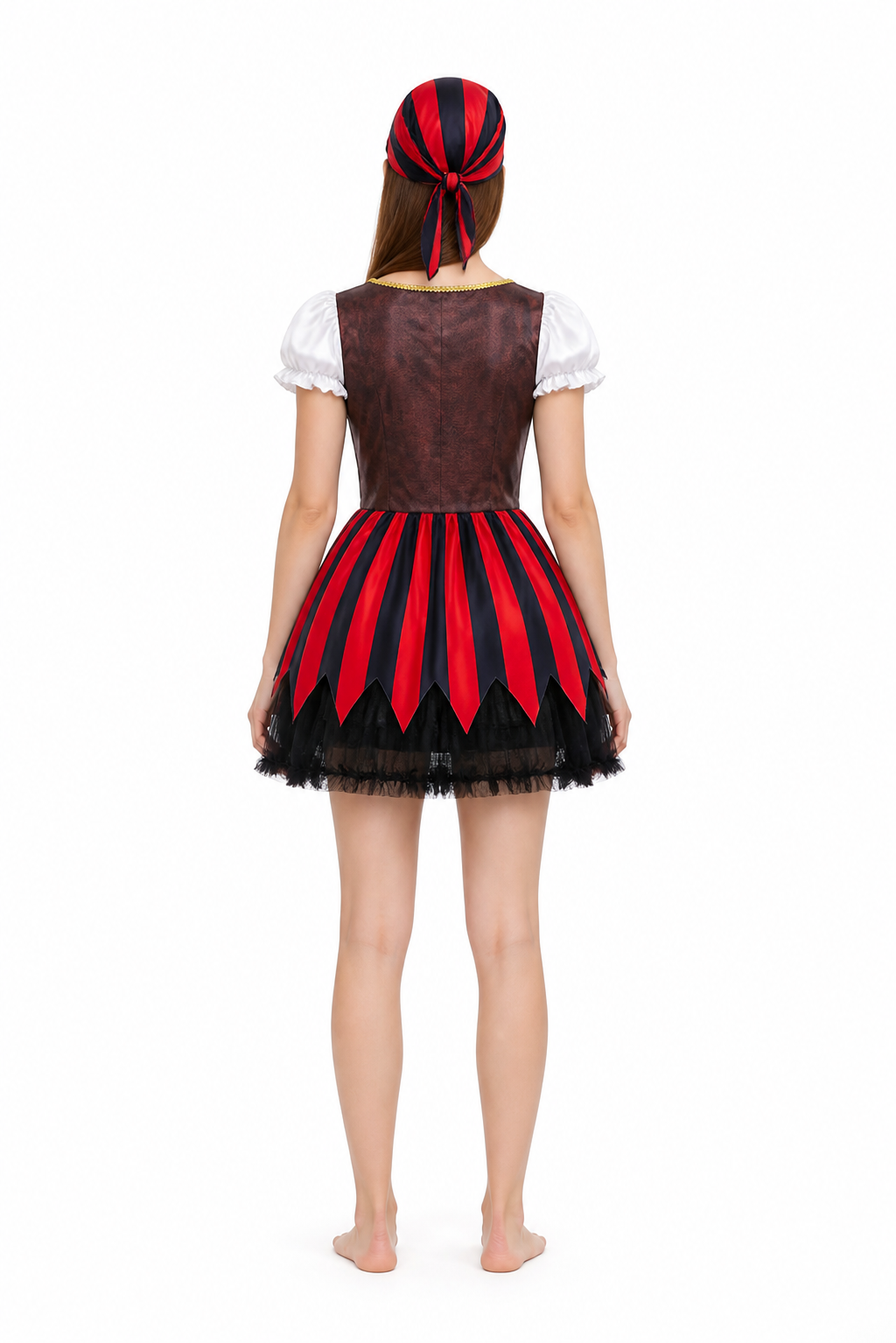 Striped Pirate Costume Dress with Bandana for Carnival back view