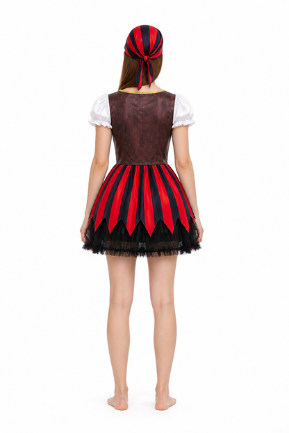 Striped Pirate Costume Dress with Bandana for Carnival back view