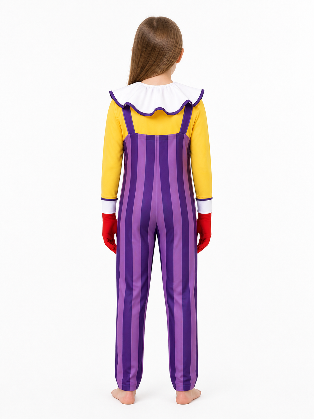 Clown Costume with Striped Jumpsuit and Mask back view