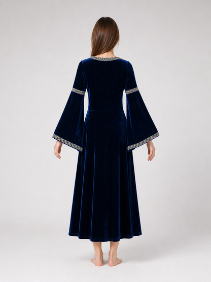 Medieval-Style Maxi Dress with Flared Sleeves