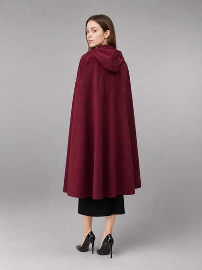 Long burgundy carnival cloak with hood