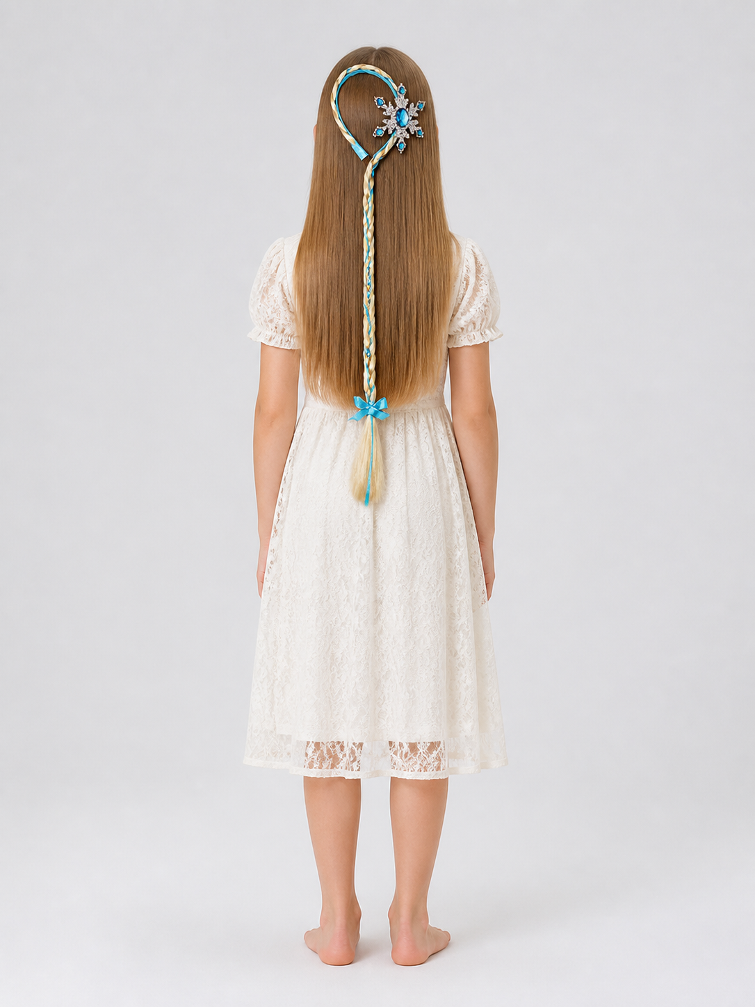 Light Blue Halloween Wig with Golden Braids back view