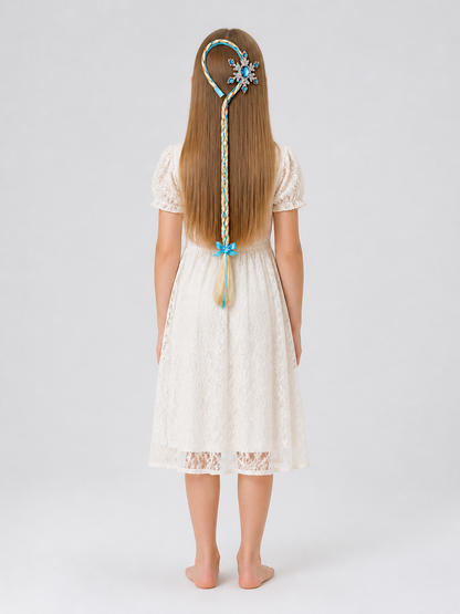 Light Blue Halloween Wig with Golden Braids back view
