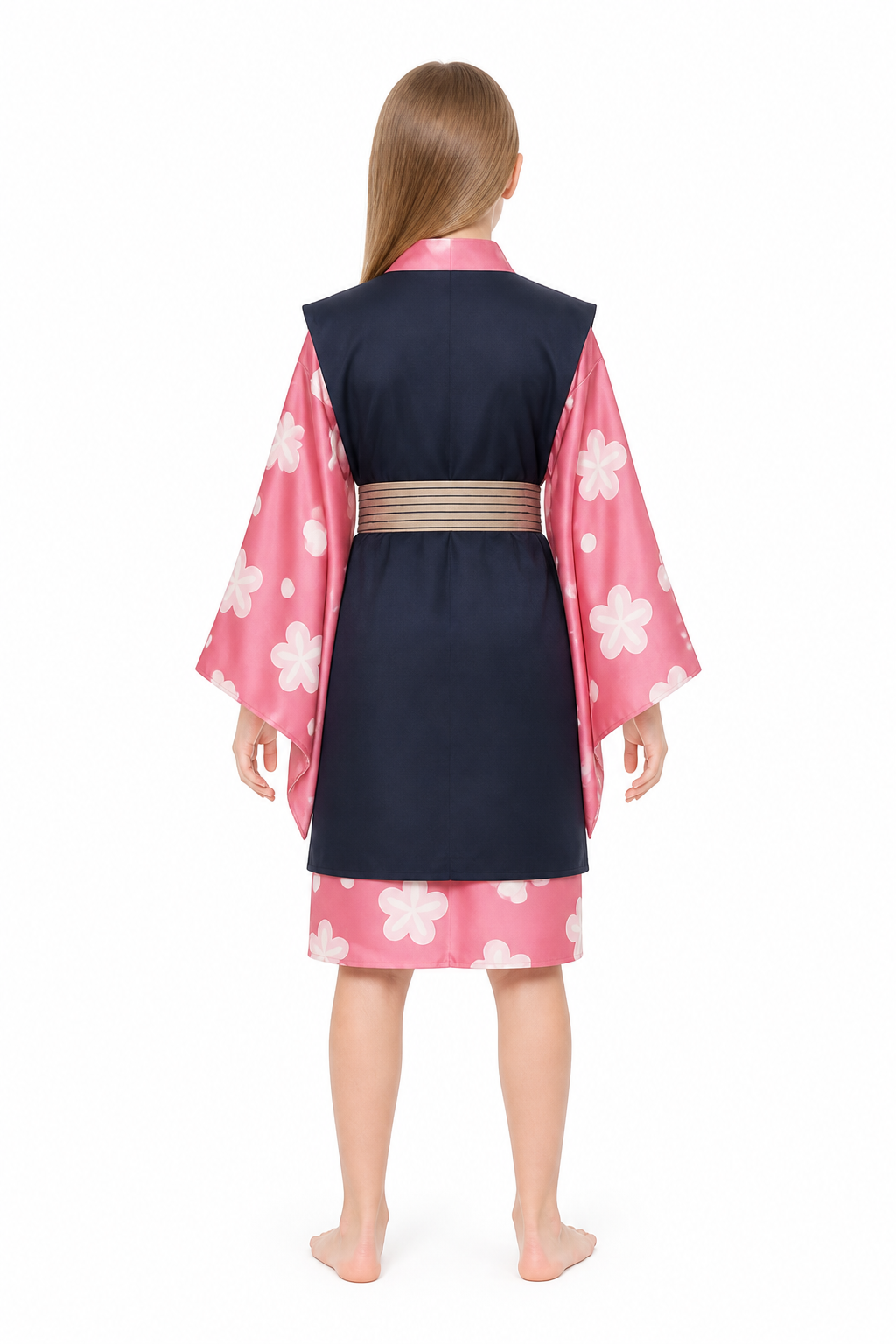 Anime Cosplay Costume with Floral Pattern and Wide Sleeves back view