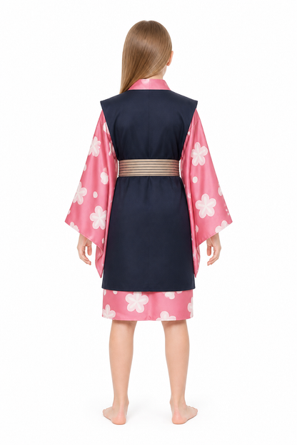 Anime Cosplay Costume with Floral Pattern and Wide Sleeves back view