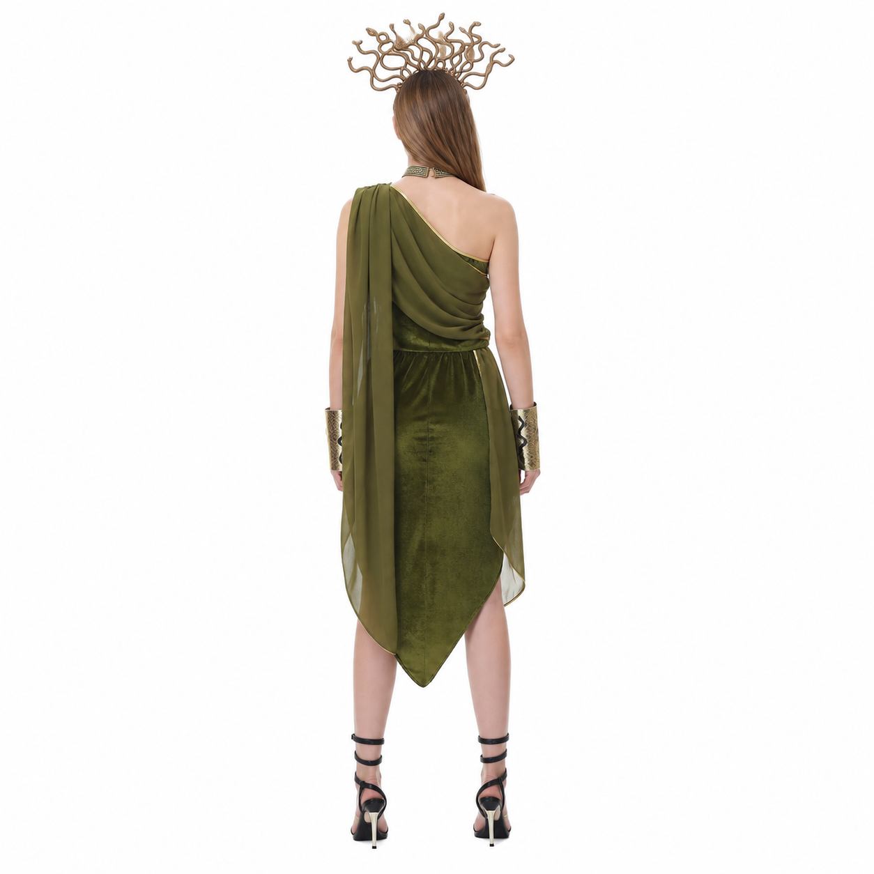 Asymmetrical Cleopatra Costume with Snake Decorations back view