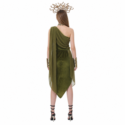 Asymmetrical Cleopatra Costume with Snake Decorations back view