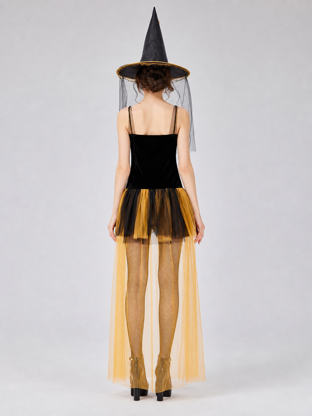Witch-Style Costume Dress with a Yellow and Black Skirt
